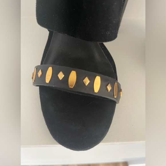 Tory Burch Verona Size 6.5 Black Suede Gold Studded High Heels - Picture 4 of 9